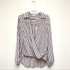 NEW Max Studio Striped Faux Wrap V-neck Top